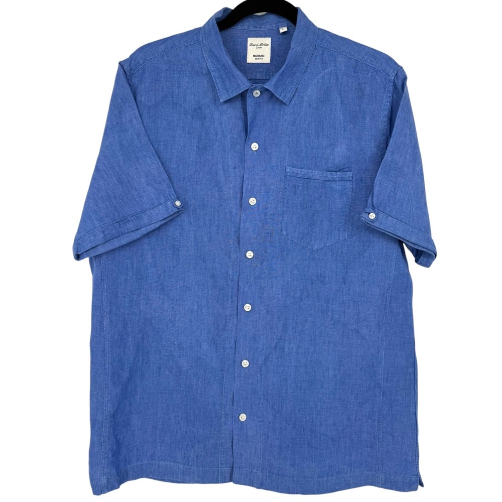 Murano Baird McNutt Mens Linen Button Up Shirt Slim Fit Short Sleeve Size Large